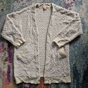 POLL Cream Textured Bouclé Cardigan with Leather Logo